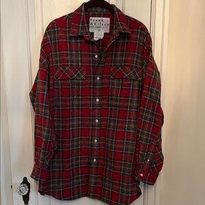 Frank & Eileen Women’s Oversized Red/Tan/Black Plaid Shirt Sz XS/S NWOT